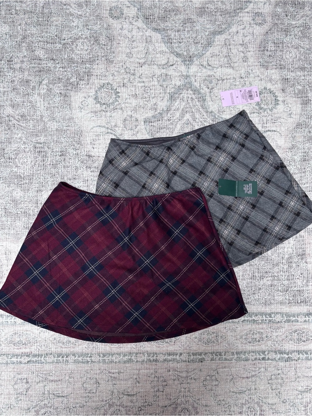wild fable Plaid Mini Skirts in Burgundy & Gray - Twin Set